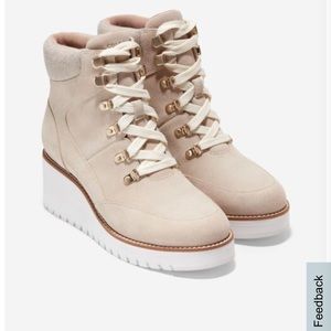 NIB Women's ZERØGRAND City Wedge Waterproof Hiker Boots 7.5 light sesame